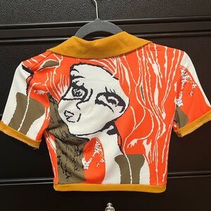 Orange and White Artistic Blouse with Graphic Back with matching bottom.